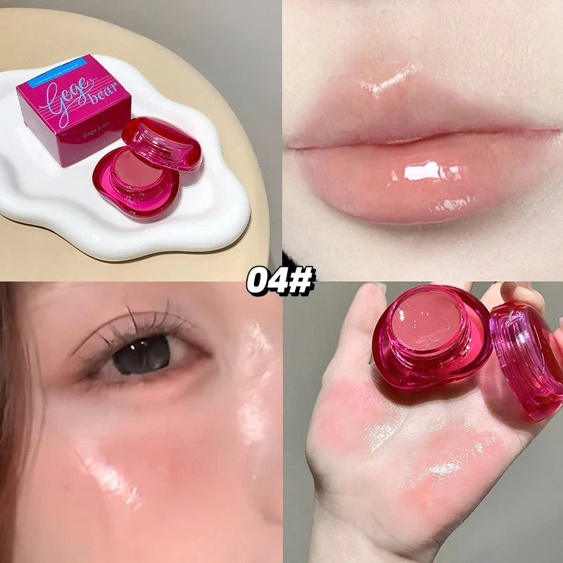 Canned Jelly Mirror Lipstick Peach Pink Lip Cheek Dual-use Cream Solid Lip Gloss Lasting Moisturizing Rouge Blush Korean Makeup