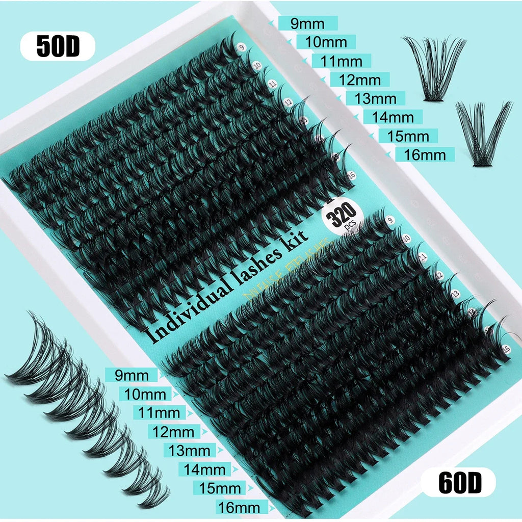 Individual Lashes 20-100D 280pcs Cluster Lashes Natural Look Mixed Tray DIY Eyelash Extension Volume Lash Clusters Eyelashes