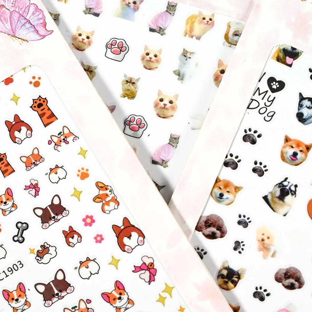 Lovely Cat Nail Decals 3D Animal Cartoon Dog Scrawl Relief Self Adhesive Nail Art Stickers Cute Puppy Kitty Y2K Nails Decoration