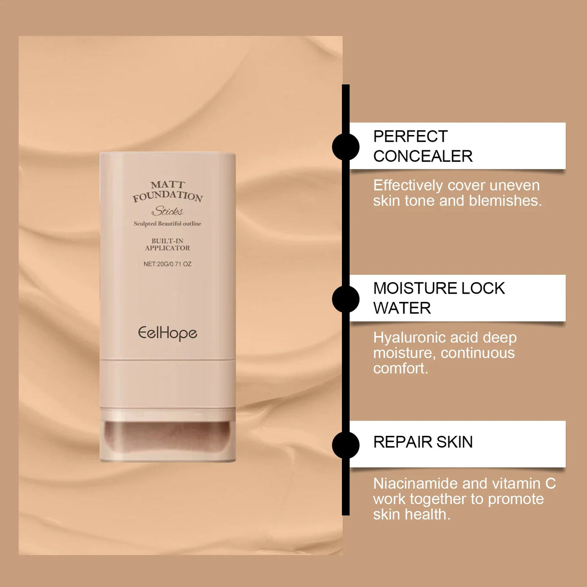 EELHOE Foundation Concealer Stick Lightweight Breathable Moisturizing Waterproof No Creasing Longlasting Female Makeup Product