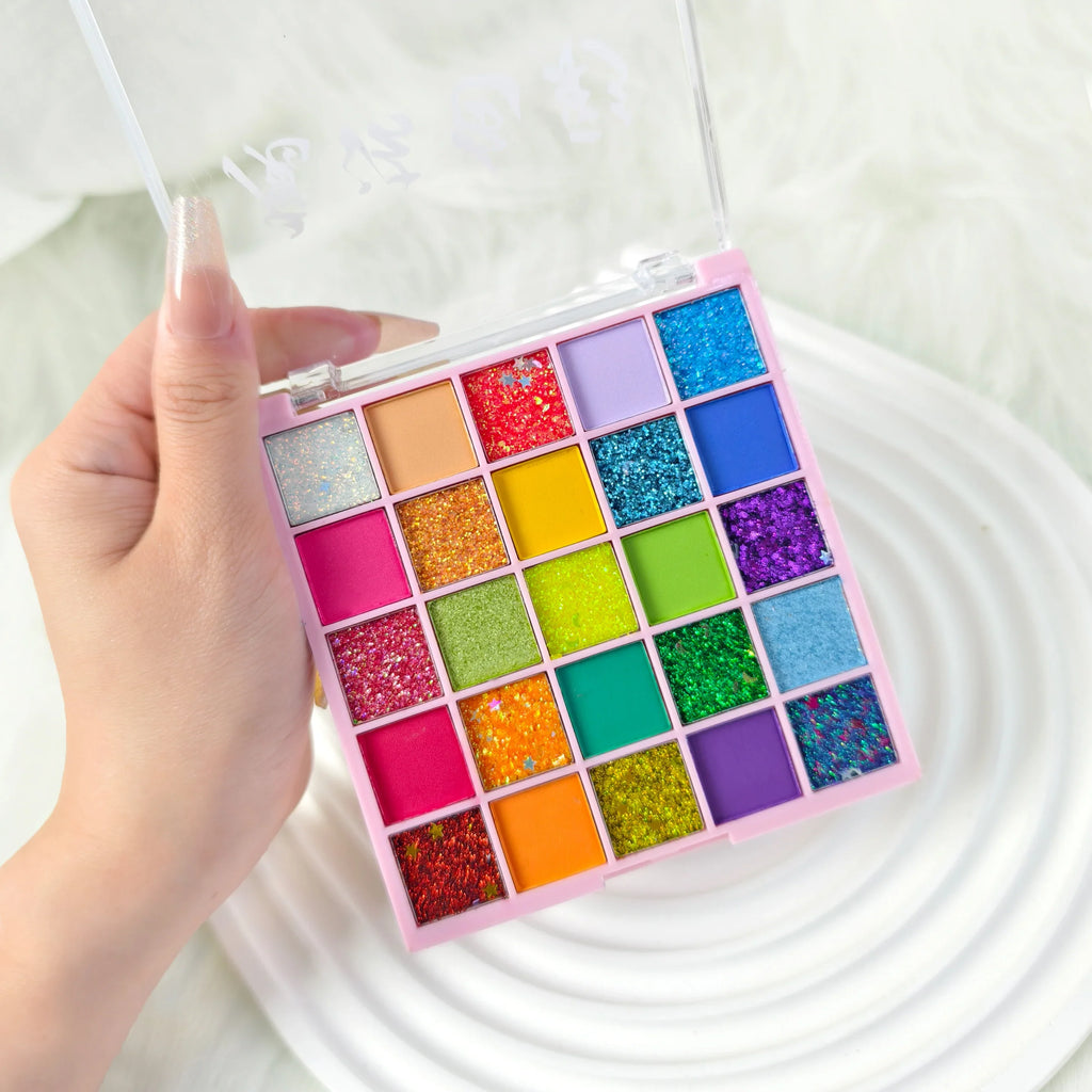 25-Color Glitter Eyeshadow Palette - Matte & Shimmer Waterproof