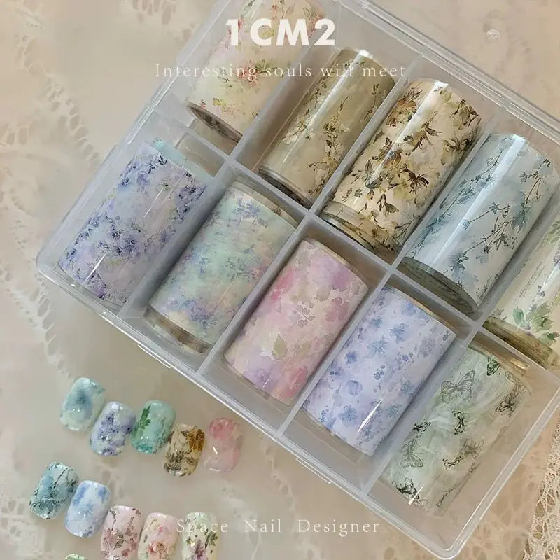 10Rolls Plaid Thousand-Bird Bow  Stars Nail Foils Transfer Paper  Nail Art Stickers  Manicure Set Decal  Nails Decoration