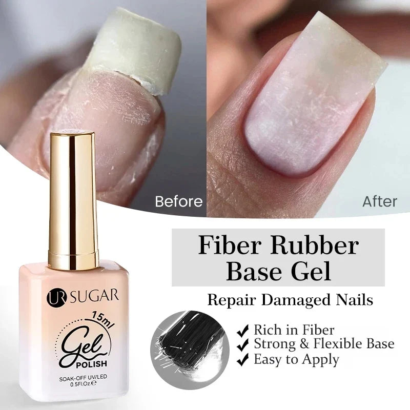 UR SUGAR 15ml Fiber Rubber Base Gel Upgrade Broken Nail Repaired Fiberglass Clear Quick Building UV Construction Gel Soak Off