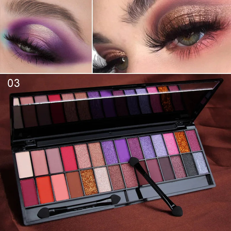 Matte Shimmer Eyeshadow Palette 28 Colors Waterproof Long Lasting Professional Makeup Kit With Dual Ended Brush