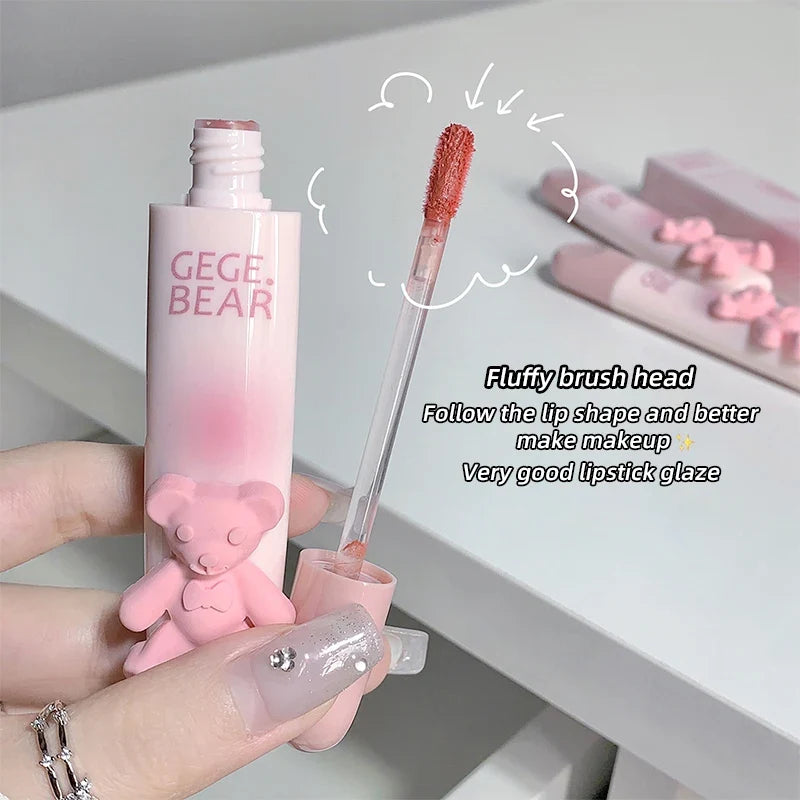 Cute Little Bear Lip Glaze Mist Face Matte Velvet Lipstick Holding Makeup Whitening Lip Cream Coloring Lip Color