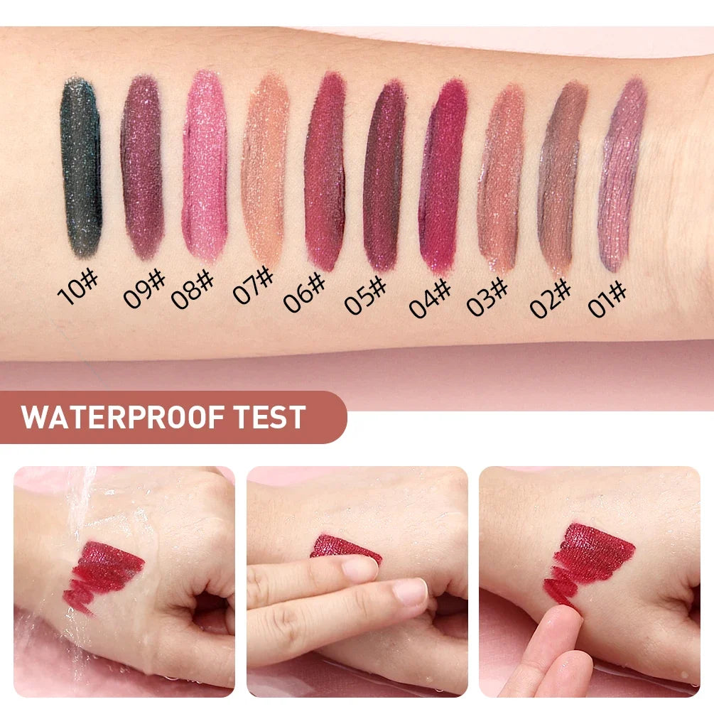 Qibest Glitter Shimmer Liquid Lipstick - Matte Waterproof Lip Gloss