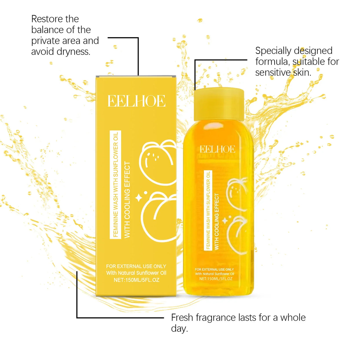 Female Body Wash with Natural Sunflower Oil Private Parts Cleansing Refreshing Oil Long-Lasting Fragrance Anti Itch Shower Gel