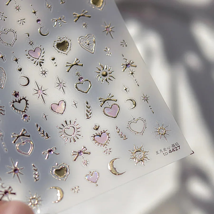 Cat's Eye 5D Gradient European Love Heart Gem Wing Crystal Geometric Colorful Self Adhesive Nail Art Stickers Manicure Decals