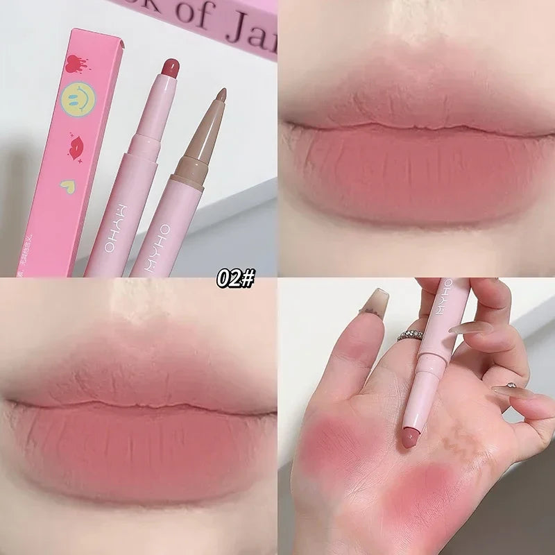 Double-head Matte Lipstick Waterproof Velvet Nude Pink Lip Liner Pencil Sexy Red Brown Pigment Lips Makeup Long Lasting Lip Tint