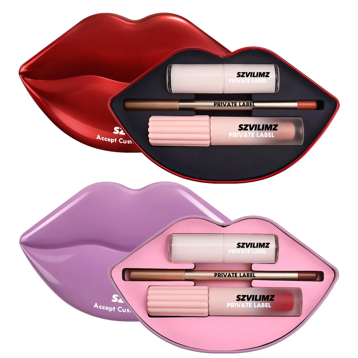 Lip Makeup Kit Private Label Lip Gloss Pencil Liner Balm Matte Glossy Lipgloss Set Wholesale 3 in 1 Gift Box