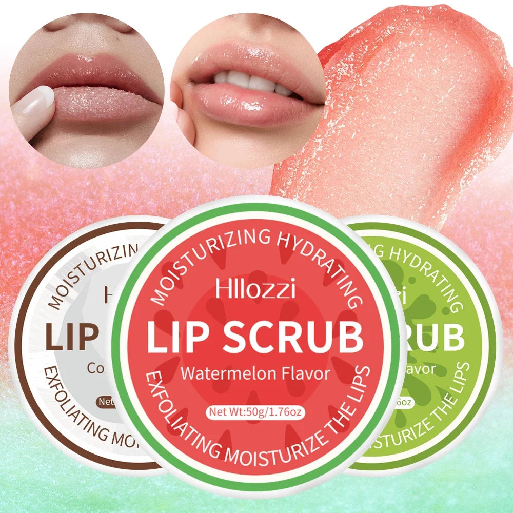 Hllozzi 50g lip scrub jojoba oil vitamin C hydrating moisturizing mild non-irritating watermelon, coconut, apple