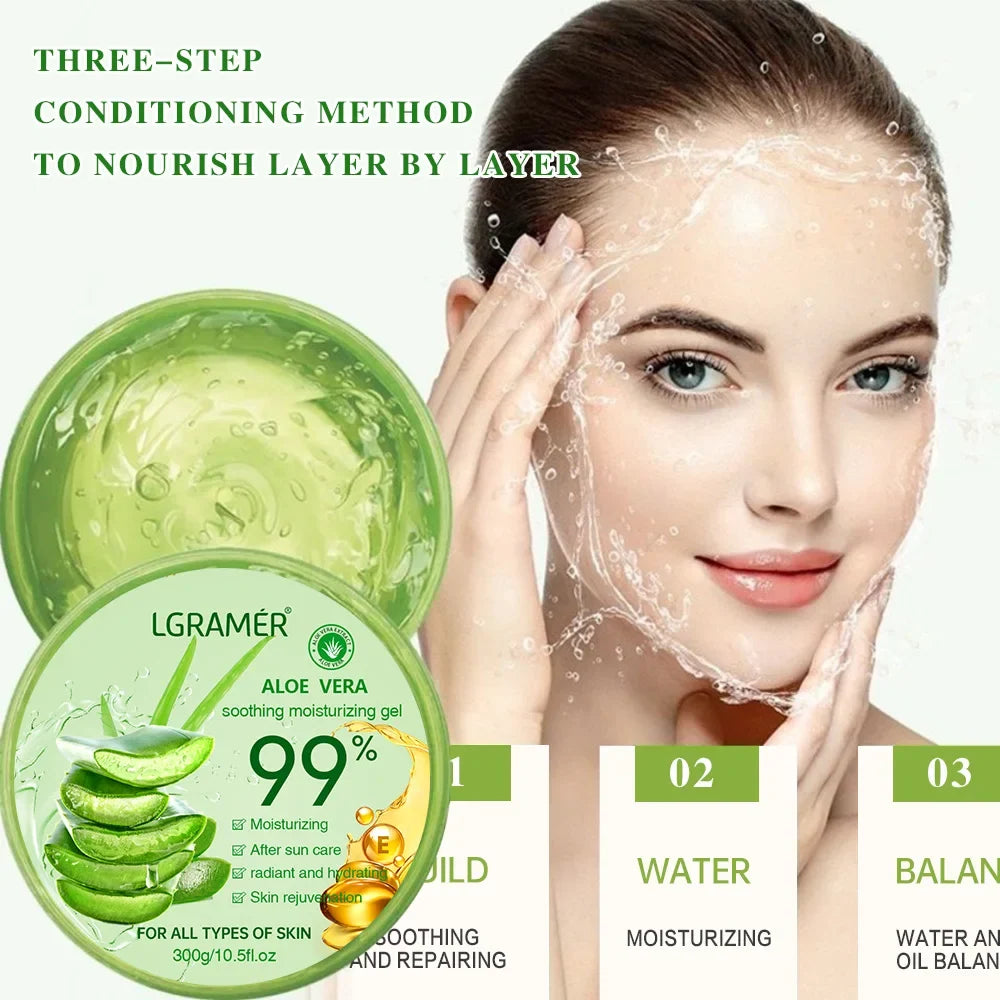 99% Aloe Vera Gel Deep Hydration and Moisturizing Facial Leave-In Gel Shrink Pores Sleep Mask Korean Skincare Products 300g
