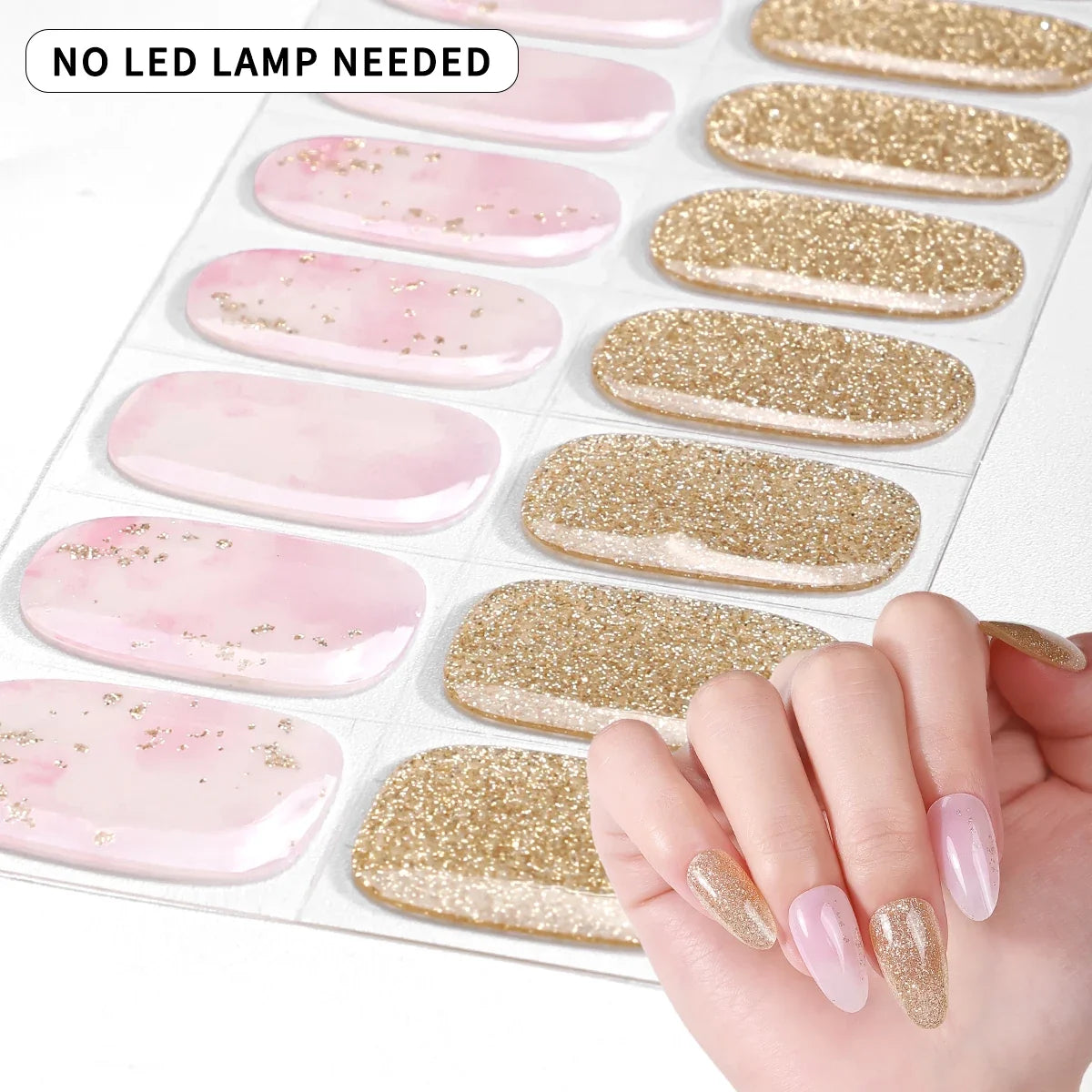 16Tips Gradient Starry Sky Gel Nail Strips Full Cover Sparkling Glitter Baking-Free Gel Nail Stickers DIY Manicure Decoration