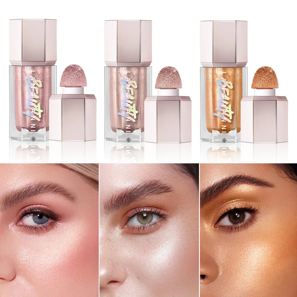 3 Colors Face Brightening Cream, Glitter Highly Saturated Liquid Highlighter, Bright Color Face Contour Makeup Highlighting