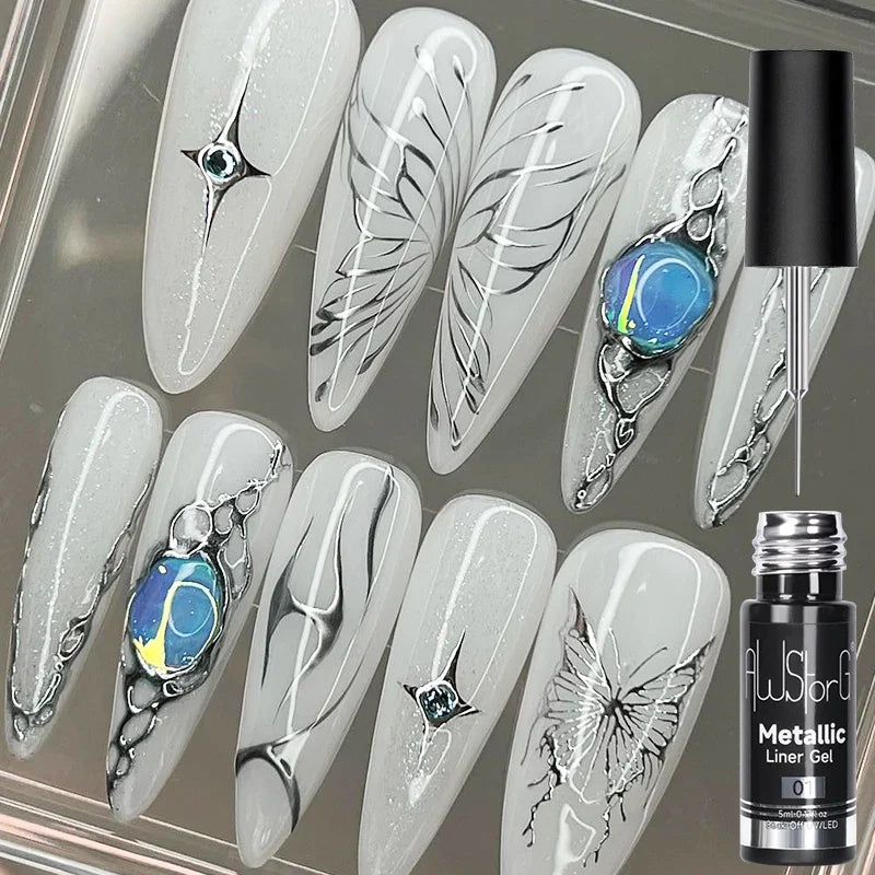 5ML Gold Silver Metallic Liner Paint Gel Polish Chrome Mirror Metal Effect Super Bright French UV LED Semi Permanent Nail Gel