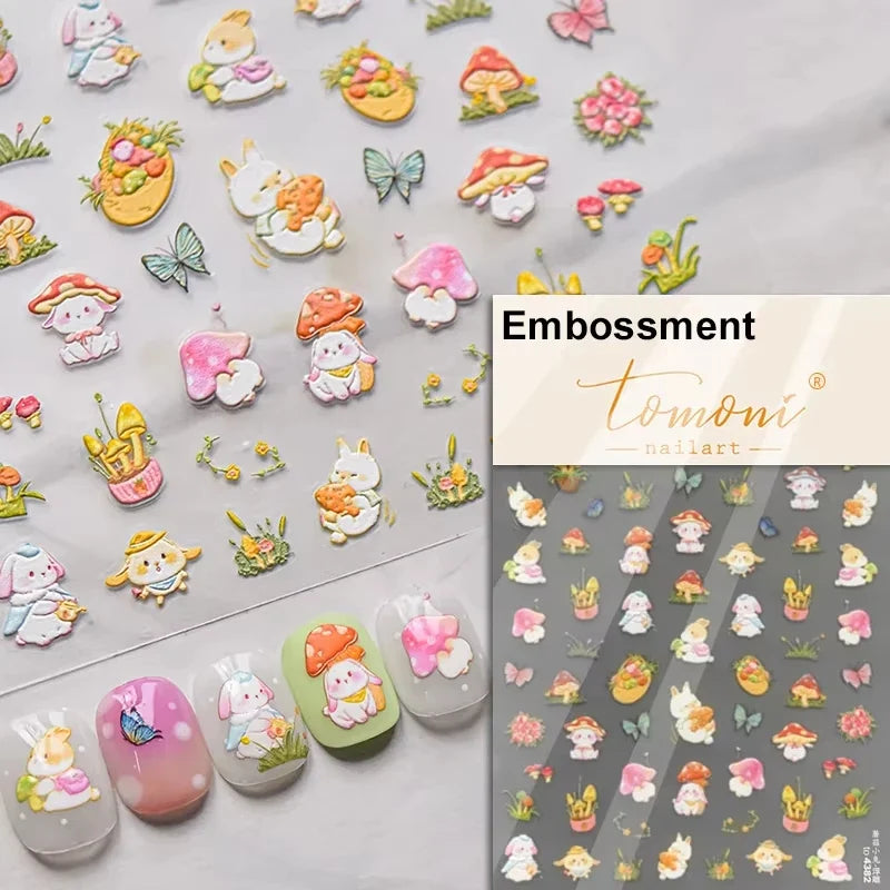 1pcs 5D Japanese Kawaii Bear Nail Art Stickers Brown Cartoon Animals Self-Adhesive Nail Decoration Decals DIY Slider Accessories