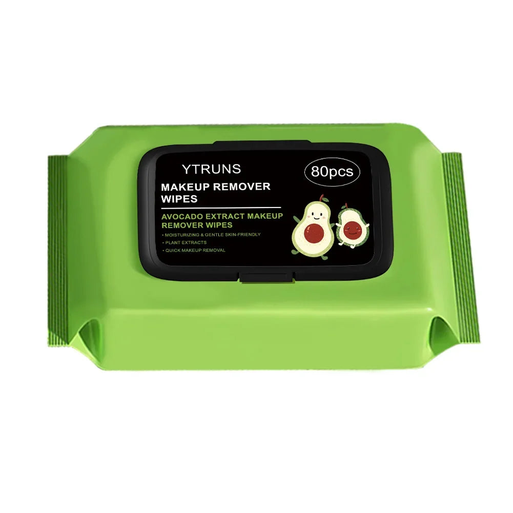 80 PCS Avocado Scented Makeup Removing Wipes - Deep Cleansing, Travel-Friendly, Single-Use