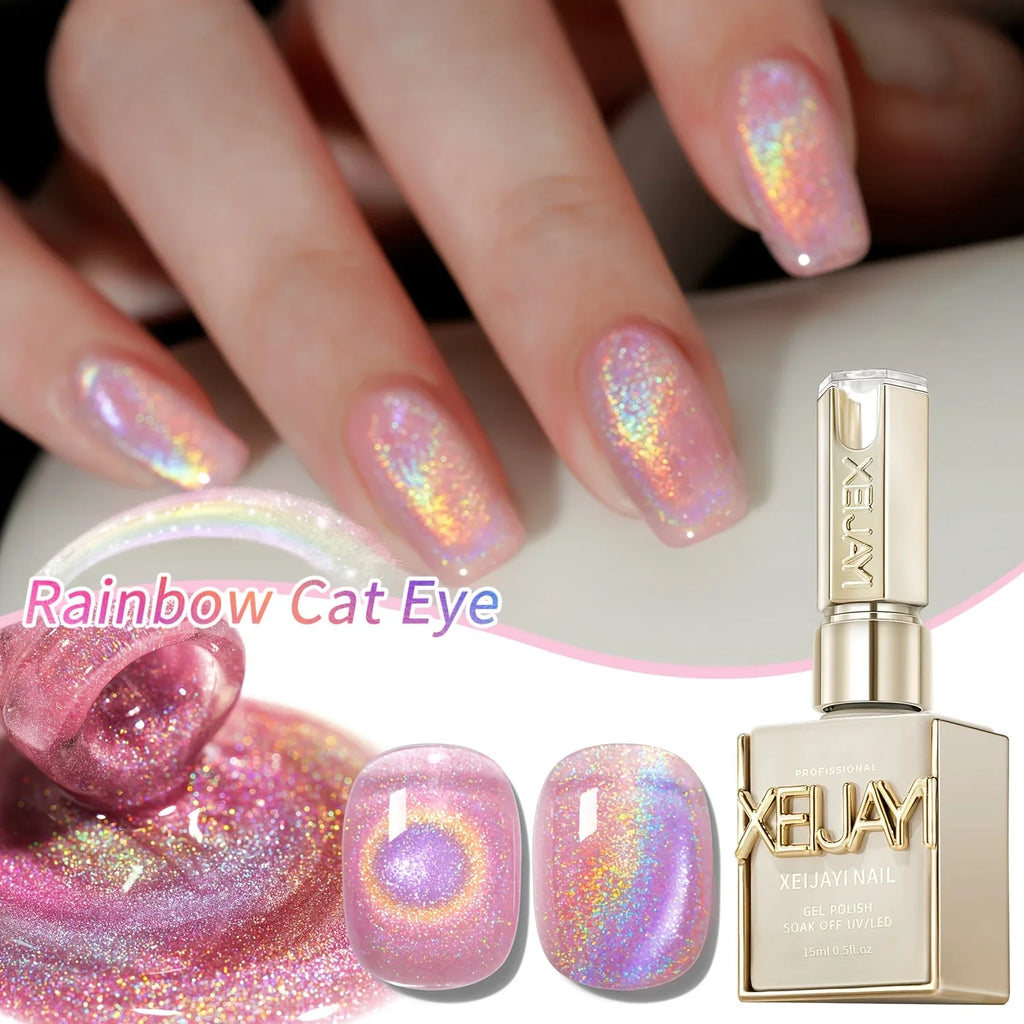 15Ml Rainbow Cat's Eye gel nail polish, UV LED curing, long-acting fast drying nail art gel - ideal gift for women For Spring