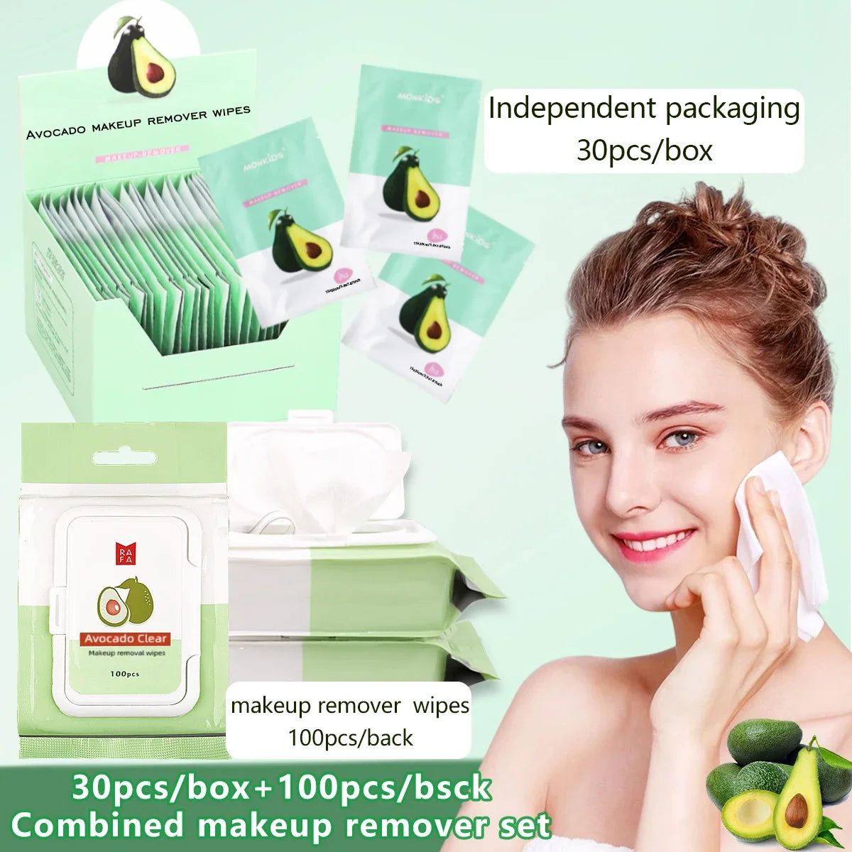 1 pack of makeup remover wipes +1 box of individually packaged makeup remover wipes, facial makeup remover wipes.