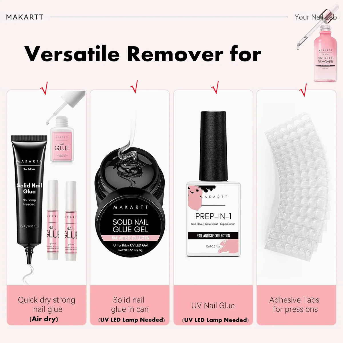 Nail Glue Remover for Press on Nails, 50ML Nail Glue Remover for UV Nail Glue, Non acetone Gentle Glue Off for False Nails Glue
