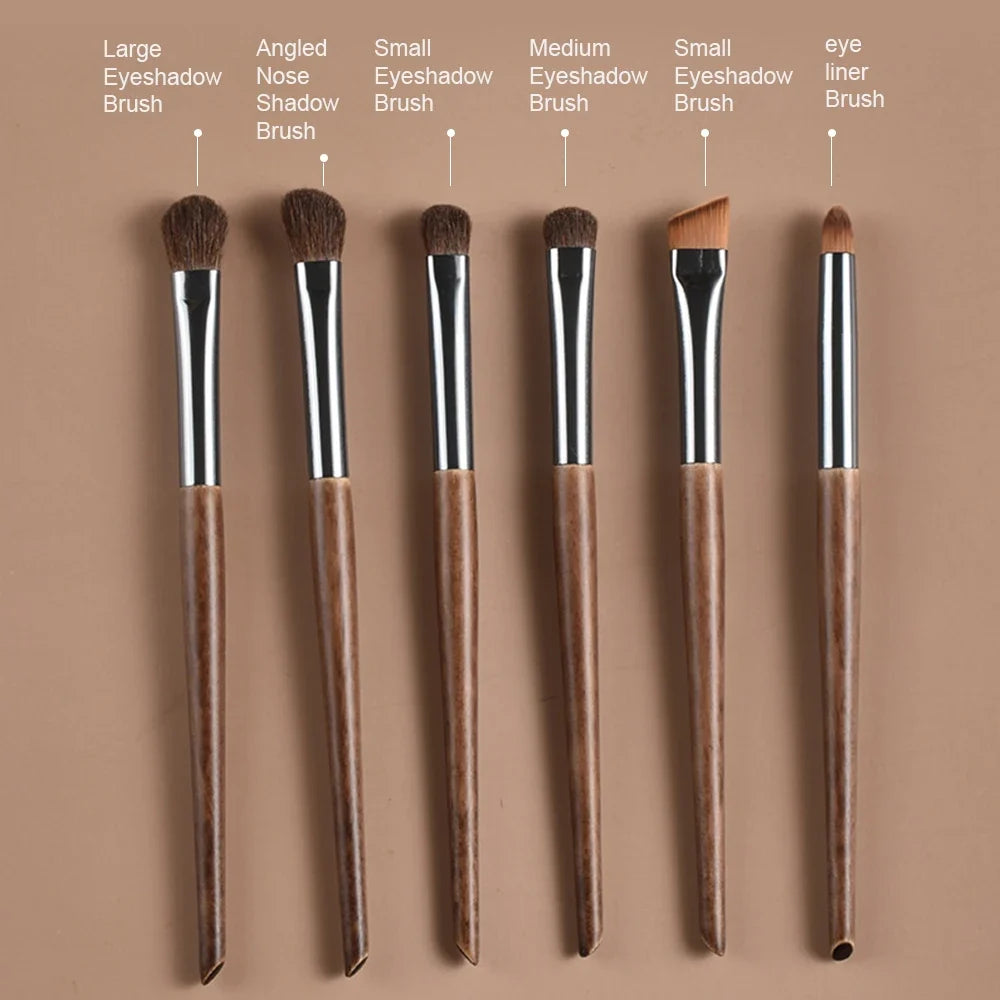 6pcs Soft Horse Hair Eye Makeup Brush Set - Complete Eyeshadow/Blending/Brow/Lip brush Tools
