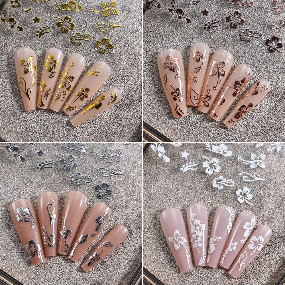 1pc 3D Hibiscus Flowers Nail Sticker White Black Flower Petals Adhesive Decals Pink Golden Floral Slider For Nail Art Decoration