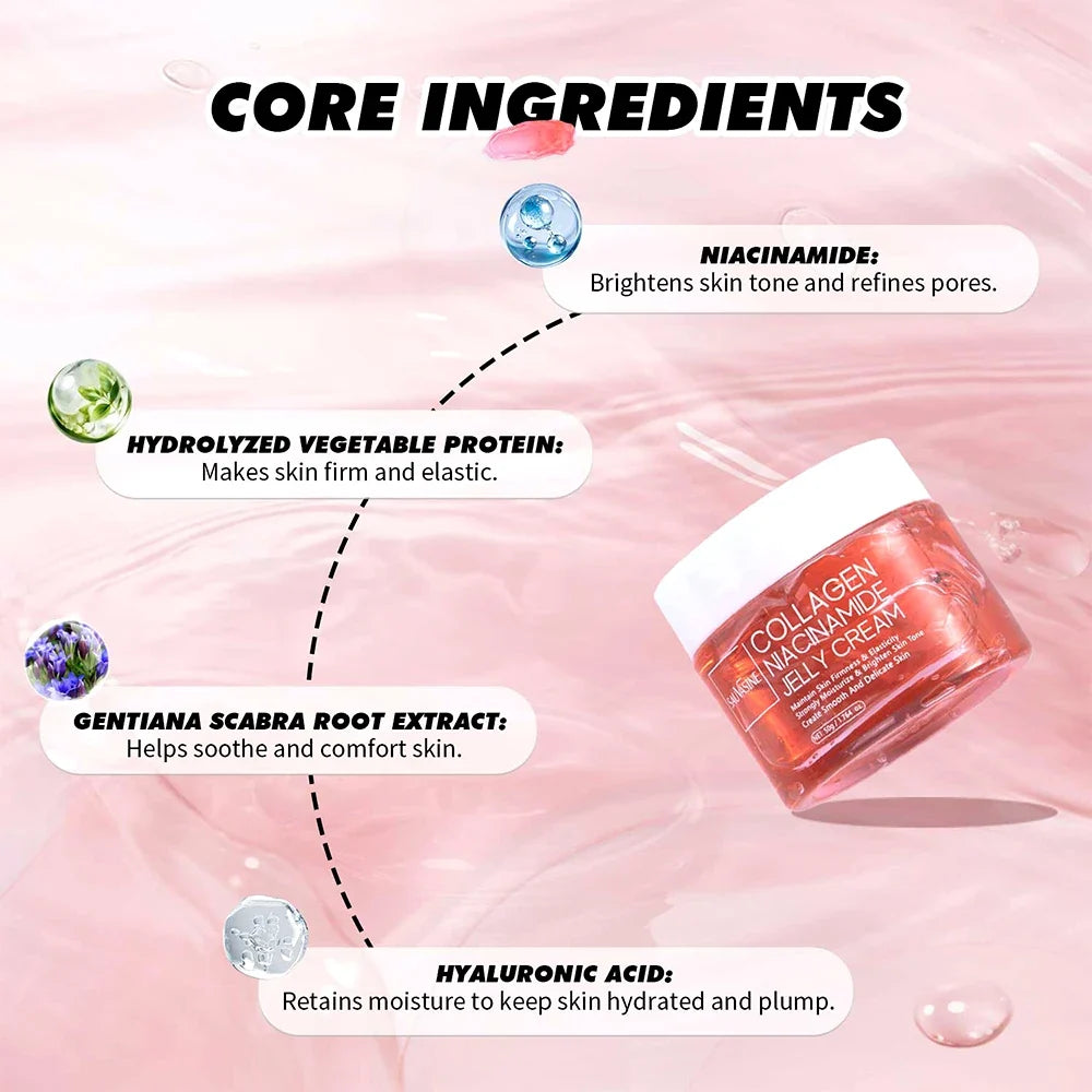 Collagen Jelly Cream Niacinamide Hydrolyzed Collagen 24h Glow & Lifted Look Moisturize Skin Elasticity & Hydration Face Cream