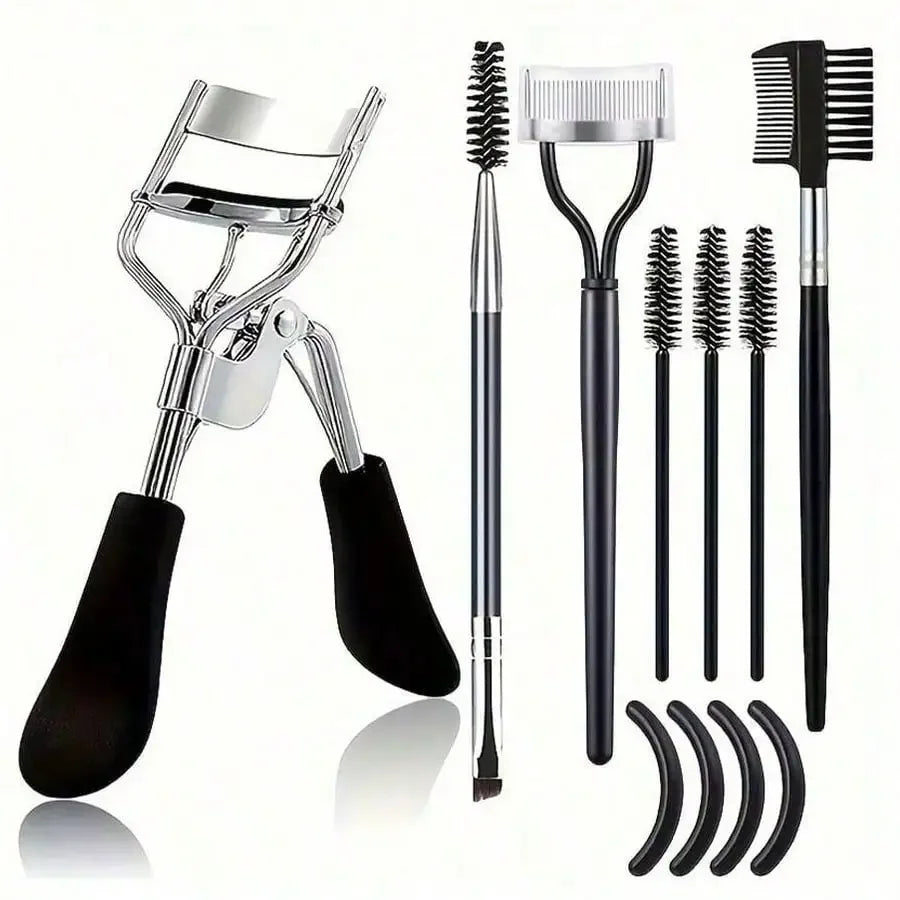 Eyebrow Brush,11-In-1 Eyelash Grooming Kit, Includes Eyelash Curler With Comb Separator, Eyelash Wand,  4 Silicone Refill Pads