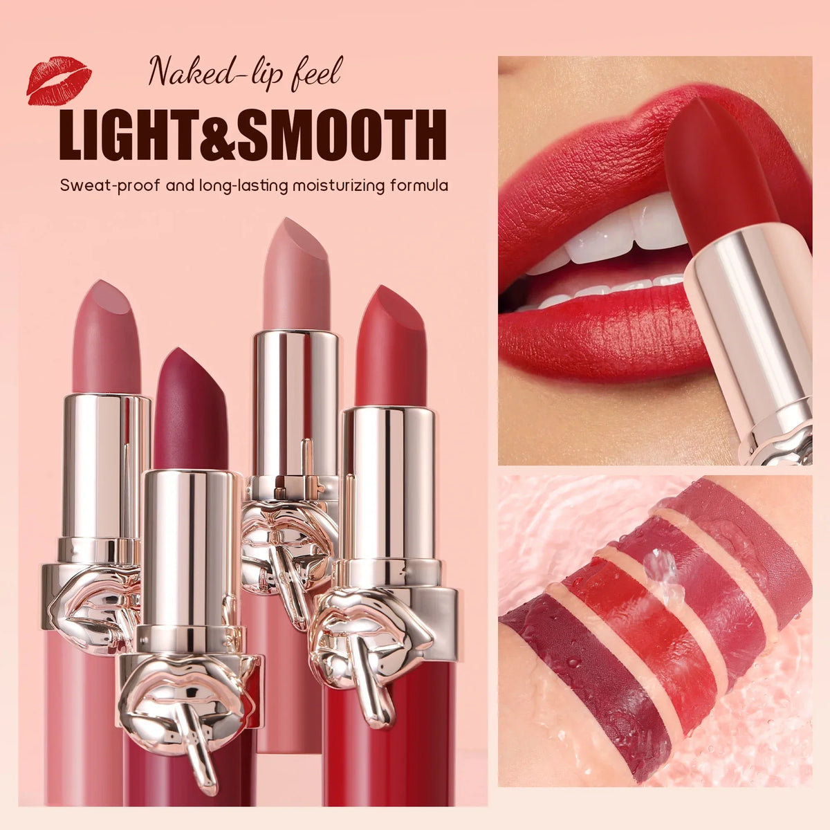 Creamy Velvet Lipstick Moisturizing Long Lasting Waterproof Non Stick Cup Rich Color 6 Shades Smooth Lip Makeup For Women