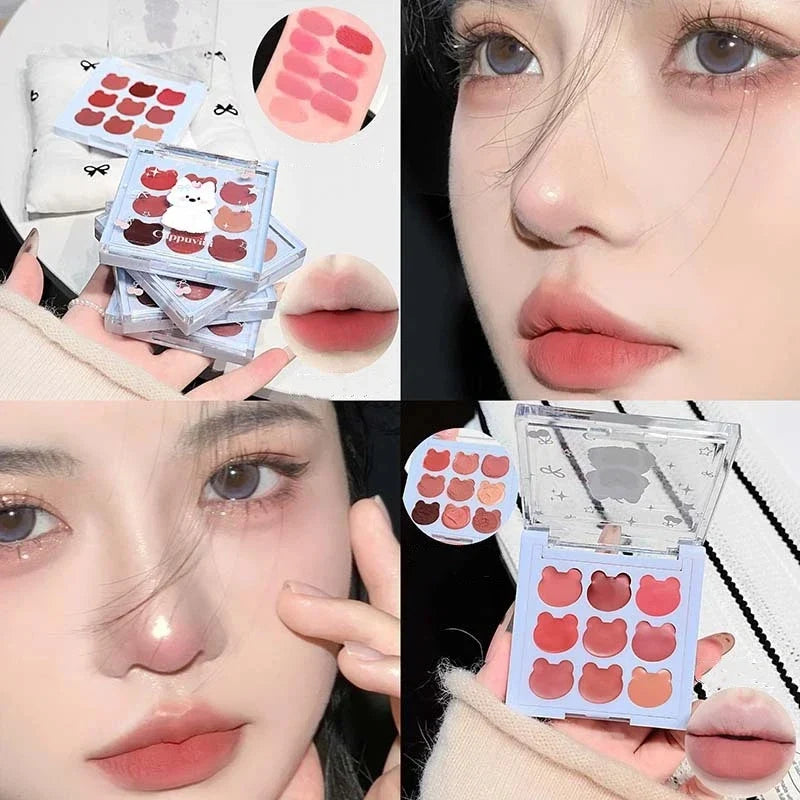 9 Color Velvet Matte Lipstick Palette Cream Texture Soft Mist Lip Mud Natural Long-Lasting Non-Drying Solid Lip Gloss Set Makeup