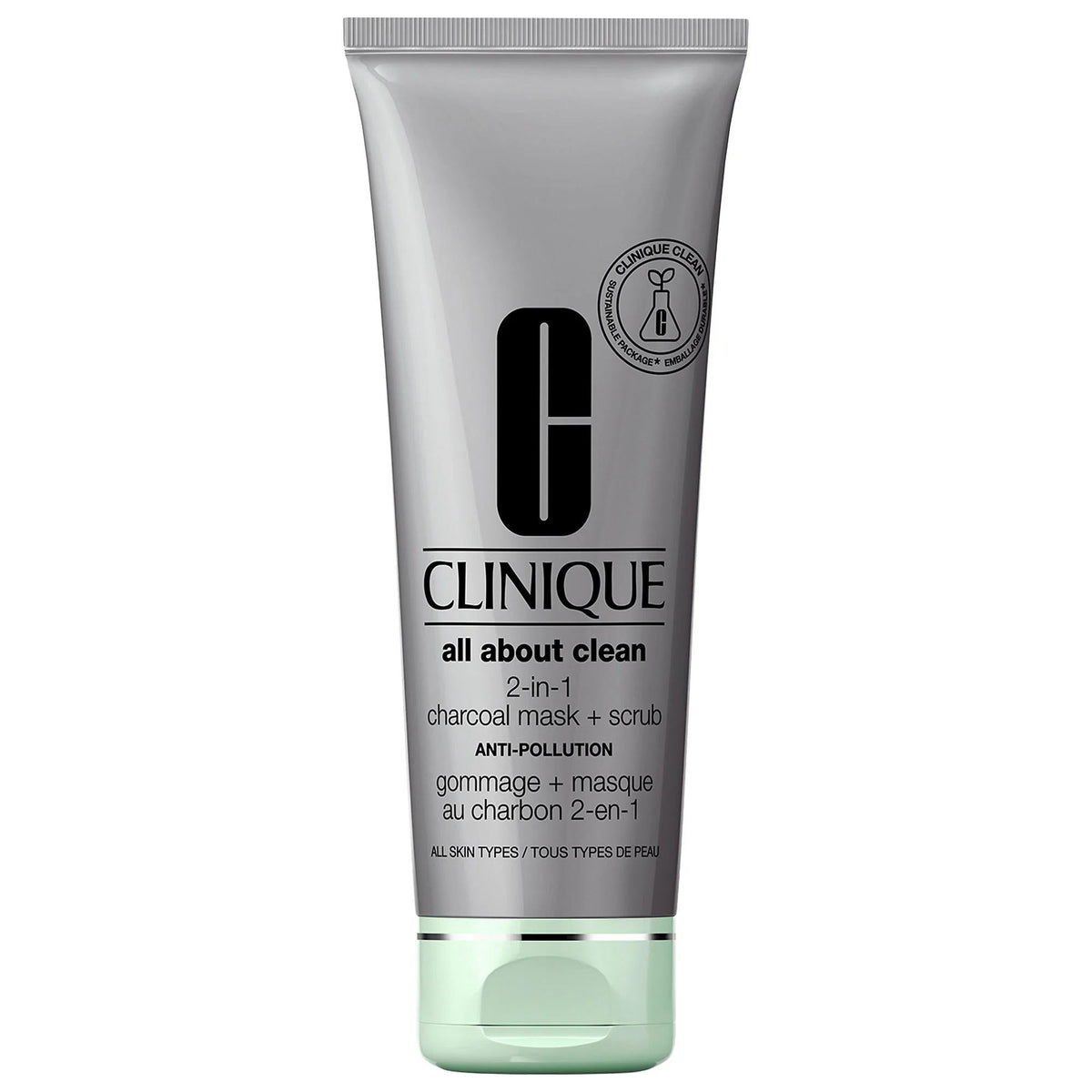 Clinique All About Clean 2-in-1 Charcoal Face Mask + Scrub | Deep Pore Cleansing, Exfoliating, & Oil Control for Clearer Skin