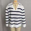 2024 Autumn And Winter Cross-border Amazon Loose Stripe Contrast POLO Collar Pullover Sweater New Inter-color Knitted Sweater For Women