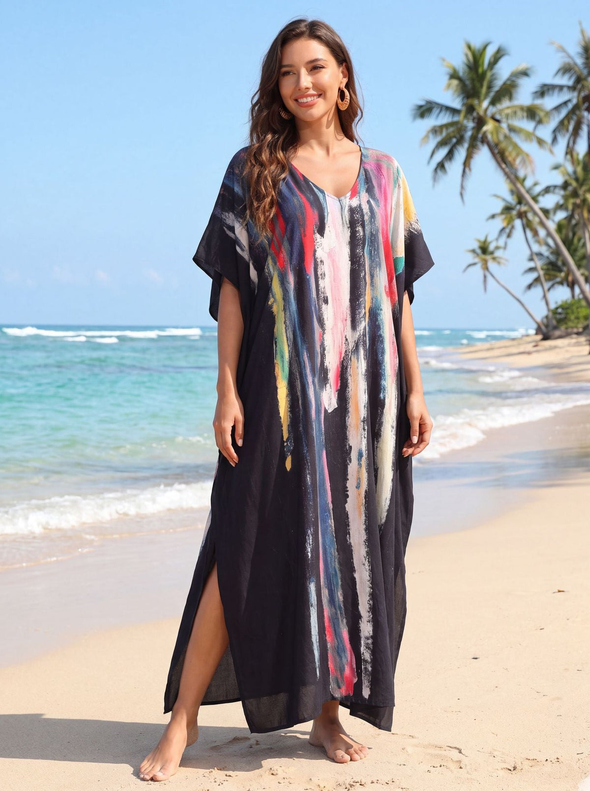 Women Print Kaftan Dresses Plus Size Swimsuit Coverup Summer Bathing Suit Caftan Loungewear Beach Dress