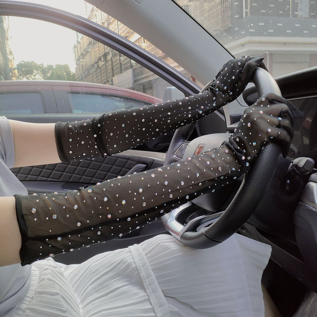 Cosplay Rhinestone Lace Mesh Gloves