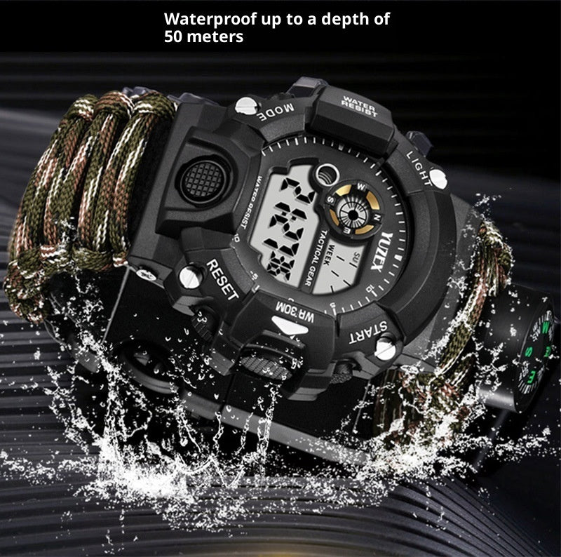 Multifunctional Parachute Cord Waterproof Watch Outdoor Survival Bracelet Sports Strap Firestone Survival Whistle Compass