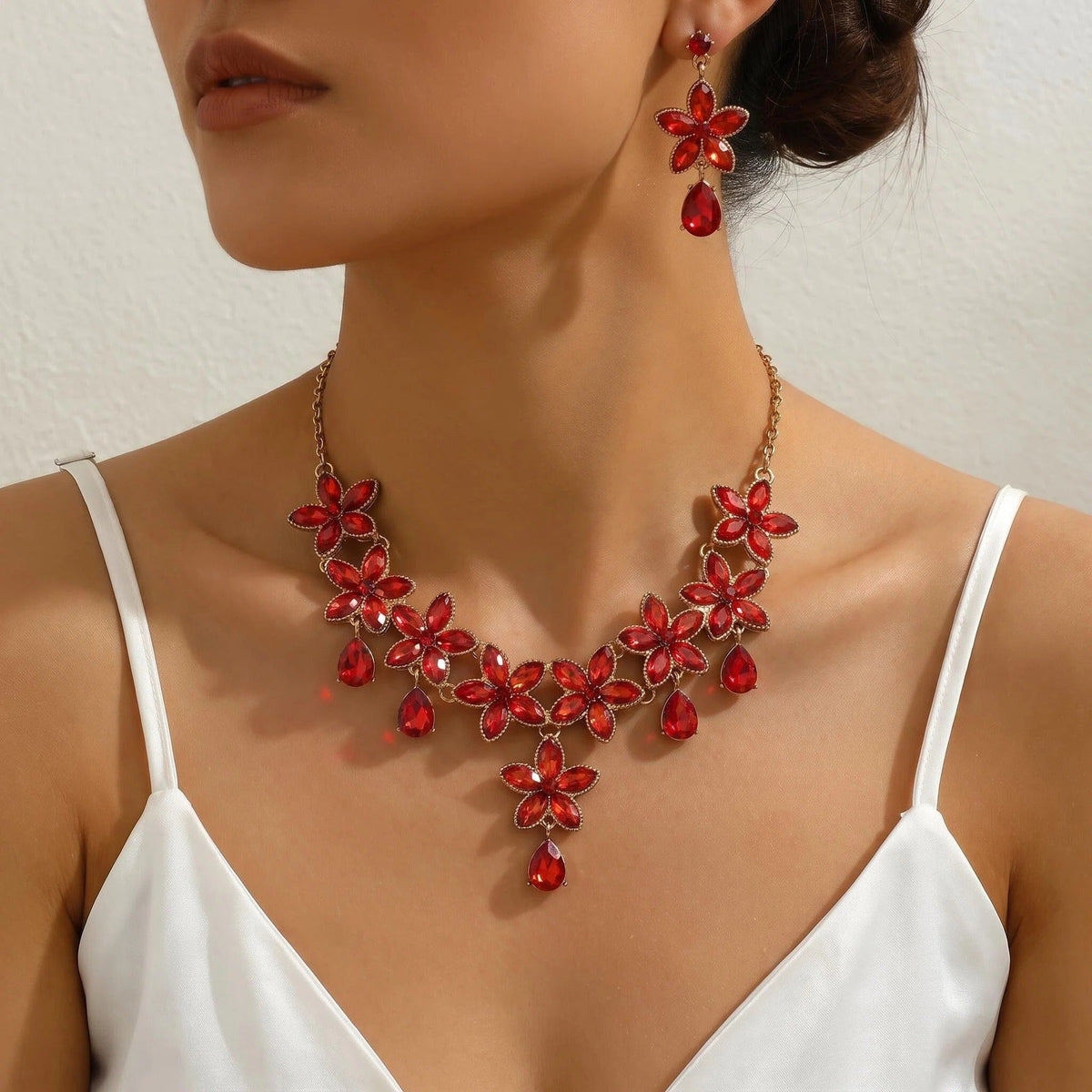 Bridal Evening Flower Statement Necklace Earrings Set Clavicle Chain Women Jewelry Set For Wedding Banquet Party Occasions