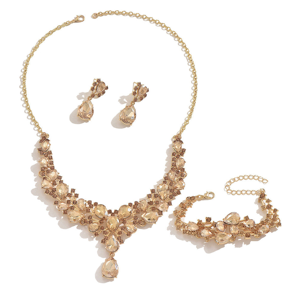 Waterdrop Alloy Statement Necklace Earrings Bracelet Set 3Pcs Bridal Wedding Banquet Women Jewelry Set For Wedding Party Evening Occasions