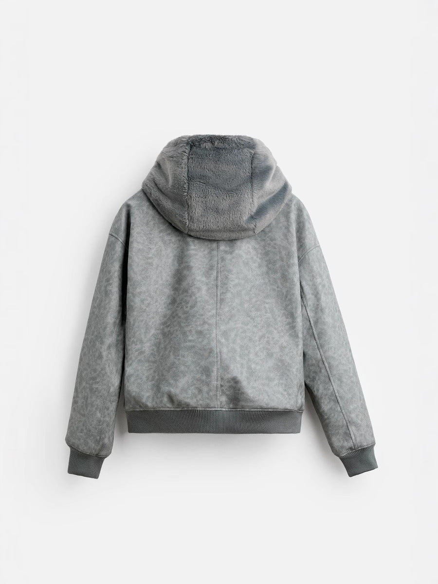 Men's Double-sided Faux Leather Hooded Bomber Jacket