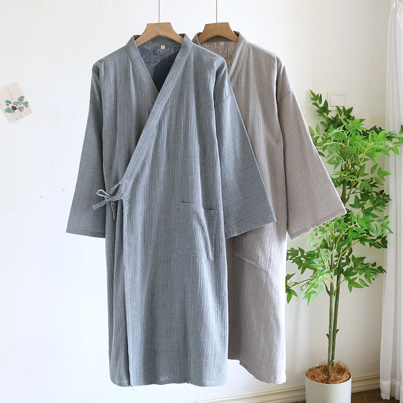 Japanese-style Kimono Pajamas Lace-up Bathrobe Men's Spring And Summer Thin Pure Cotton