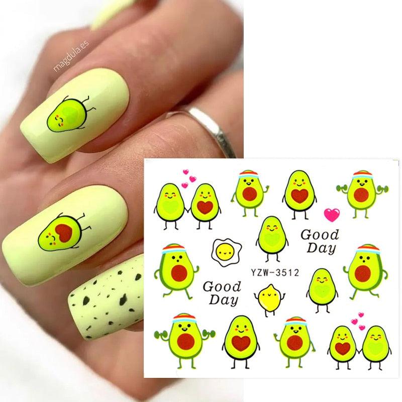 Avocado Fruit Transfer Nail Stickers Charms Winter Water Sticker For Nails Sliders Character Image Tattoo Decal Decoration Cute Summer Nail Art Stickers Summer Fruit Stickers on Nails Unicorn Banana Cherry Avocado Dog Strawberry Nail Art Decals