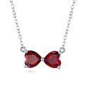 S925 Silver 2.4g 1.6ct Lab-Created Ruby Bow Necklace, 6mm Heart Pendant, 40&5cm