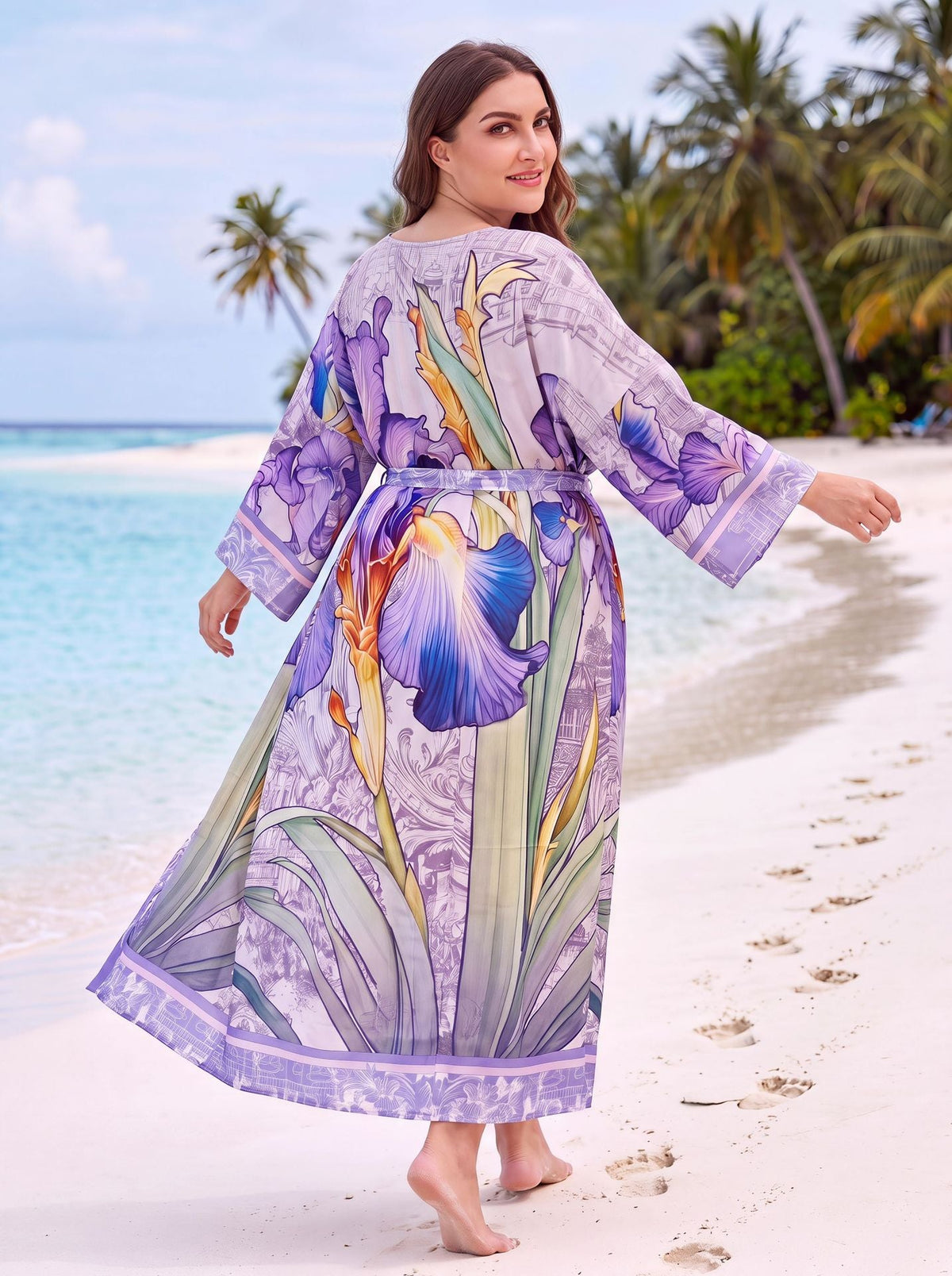 Long Kimonos For Women Beach Cover Up Open Front Lightweight Belted Dress