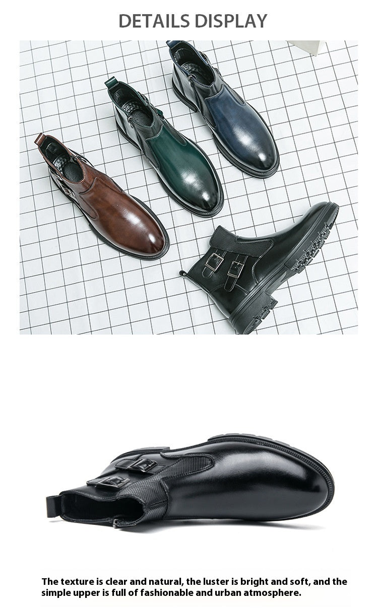 Short High-top Slip-on Leather Boots