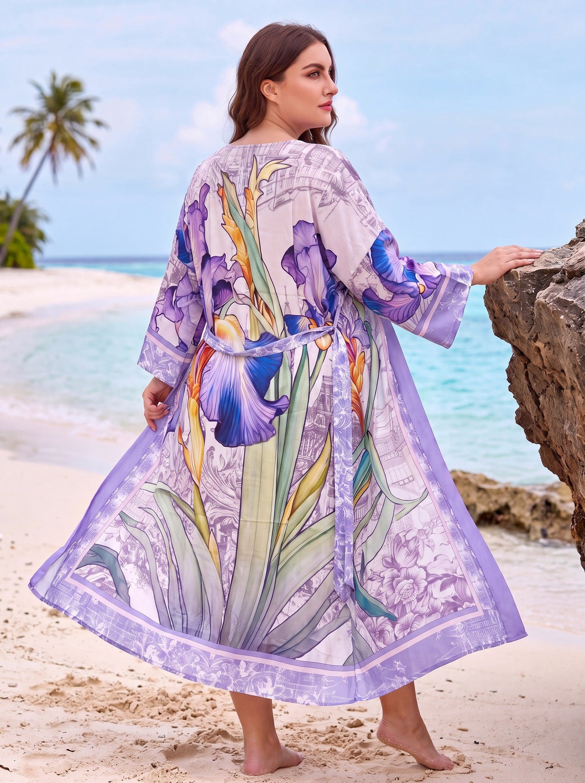 Long Kimonos For Women Beach Cover Up Open Front Lightweight Belted Dress