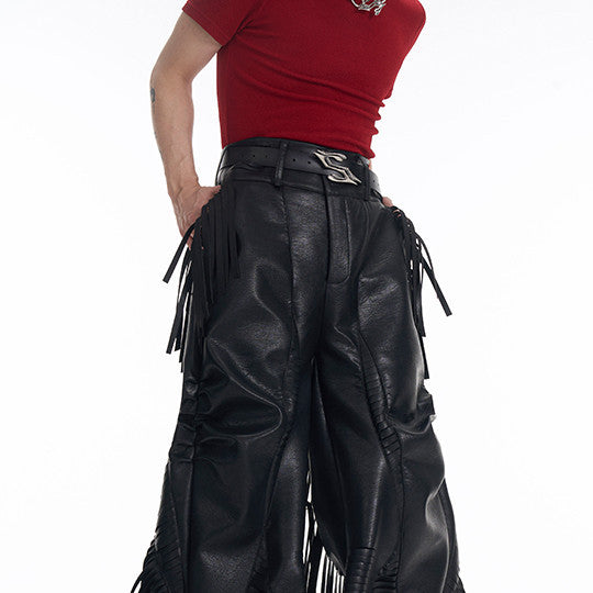 Niche Original Design Tassel PU Leather Pants