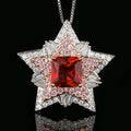 Huayoumei Five Pointed Star Zircon Necklace Ring Set Red Stone Women Jewelry Set For Daily Dating Office Banquet Party Occasions