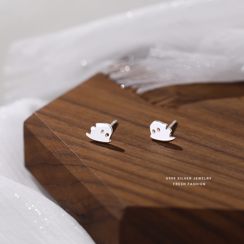 S999 Pure Silver Ghost Stud Earrings