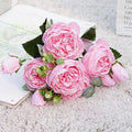 Beautiful Rose Peony Artificial Silk Eucalyptus Fake Flowers Small bouquet Flores Home Party Spring Wedding Decoration Artificial Silk Rose Flower Bouquet Lifelike Fake Rose for Wedding Home Party Decoration Event Gift