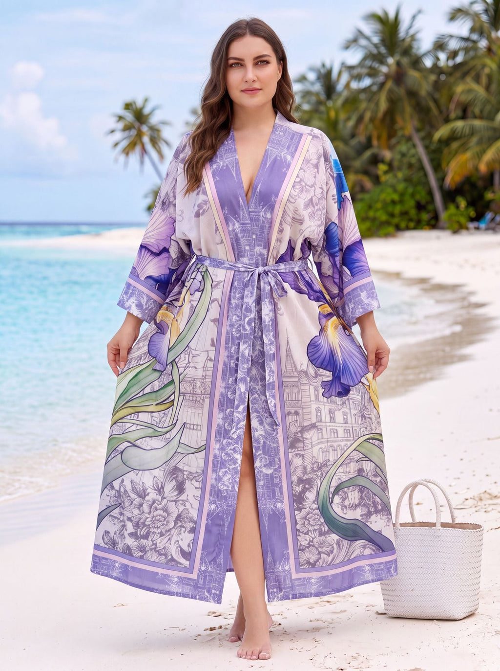 Long Kimonos For Women Beach Cover Up Open Front Lightweight Belted Dress