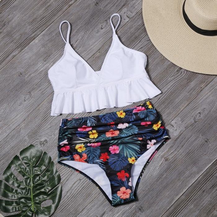 Bikini Push Up Summer Floral Swimwear Sport Women Plus Size Swimming Suit For Women  Women Bikini Set Ruffle Two Piece Swimsuit Flounce Push Up Cutout Swimwear Bathing Suits Swimsuit High Waist Bikini Set